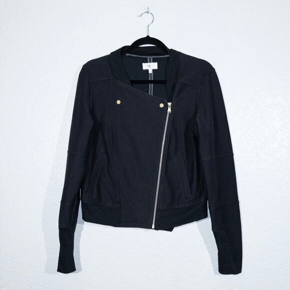 Lou & Grey Black Asymmetrical Zip Cotton Blend Jacket Size‎ Small - Picture 1 of 7